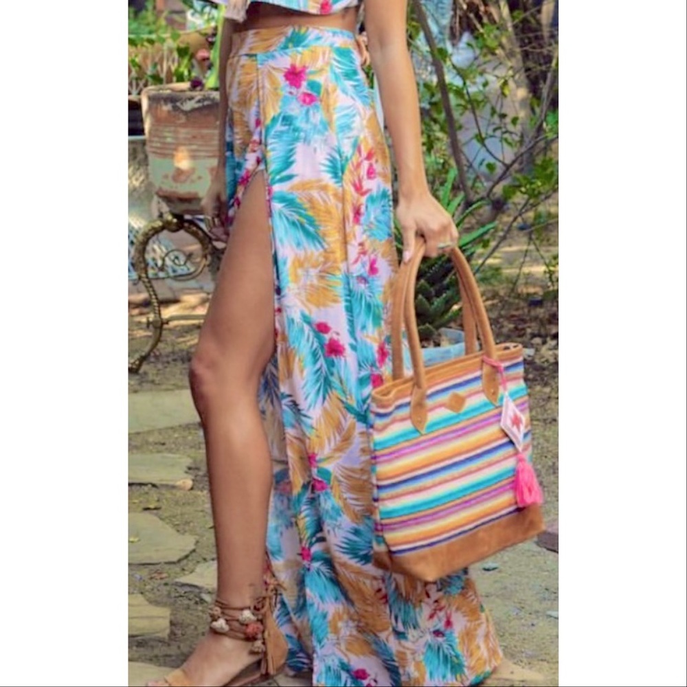 Surf Gypsy Floral Slit Maxi Skirt